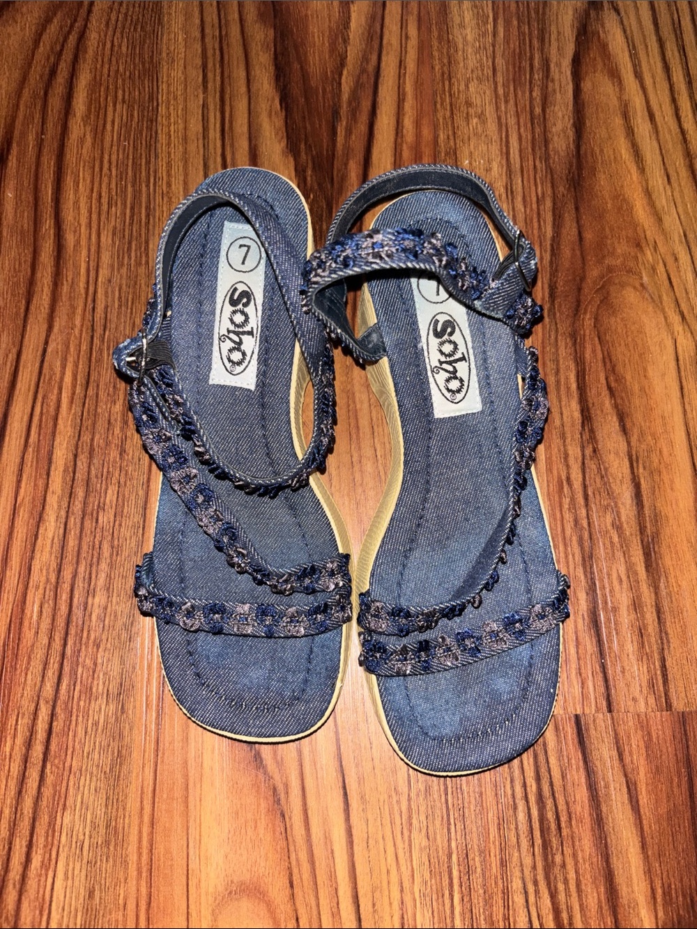 Y2K Soho Denim Blue Wedge Sandals